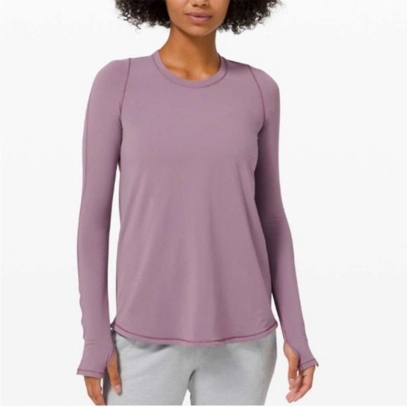 Lululemon Tuck Flow Mauve Crew Neck Long Sleeve Purple Berry Running T Shirt - Picture 1 of 9